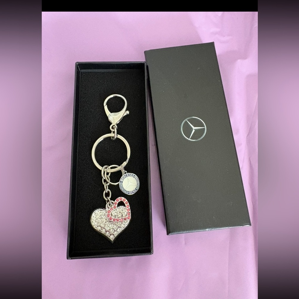 Mercedes Benz Elegant Heart Keychain with Pink and Silver Details